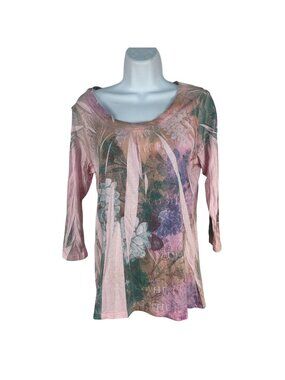 Project Brand Womens Large Floral Print Shirt 3/4 Sleeve Lightweight USA